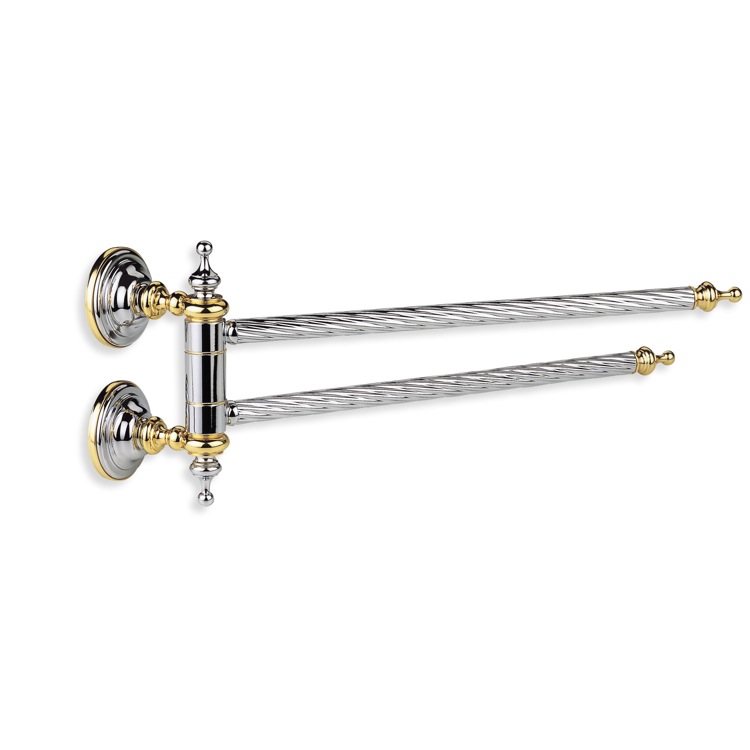 Towel Bar, StilHaus G16-02, 15 Inch Classic-Style Chrome and Gold Finish Brass Swivel Double Towel Bar
